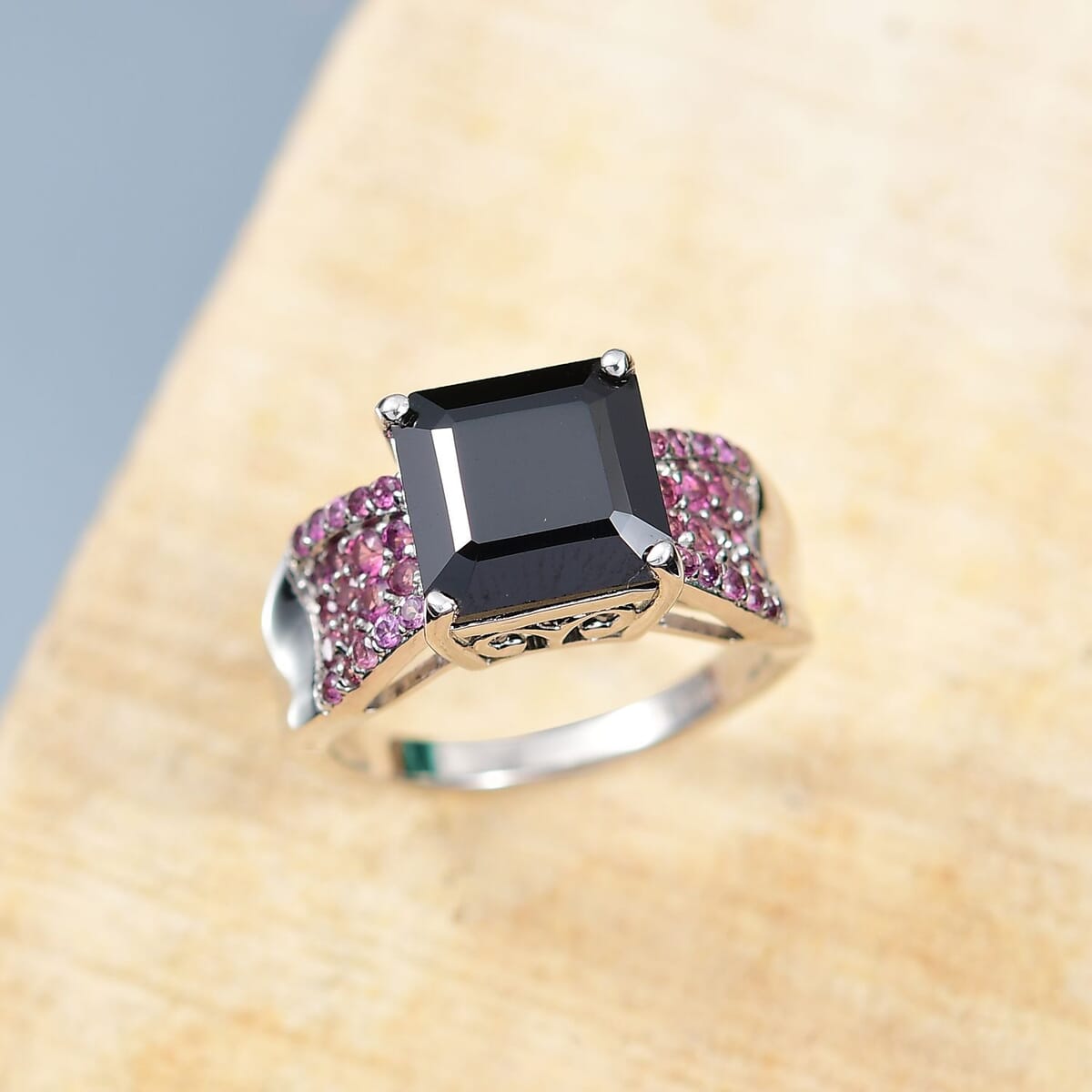 Karis Thai Black Spinel and Orissa Rhodolite Garnet 6.00 ctw Midnight Bloom Ring in Platinum Bond (Size 10.0) image number 1