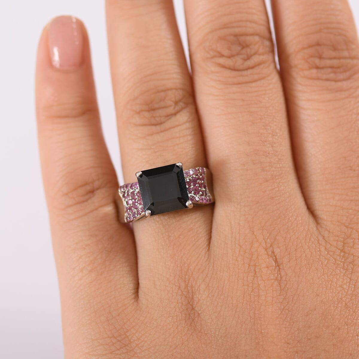 Karis Thai Black Spinel and Orissa Rhodolite Garnet 6.00 ctw Midnight Bloom Ring in Platinum Bond (Size 10.0) image number 2