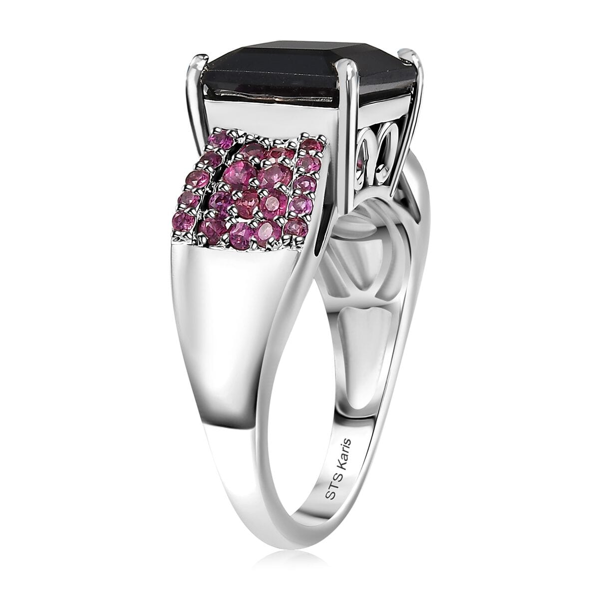 Karis Thai Black Spinel and Orissa Rhodolite Garnet 6.00 ctw Midnight Bloom Ring in Platinum Bond (Size 10.0) image number 3