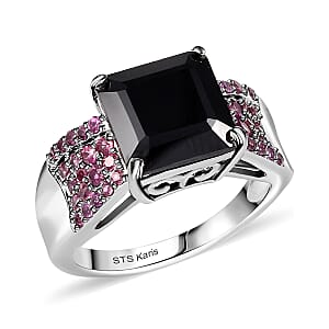 Karis Thai Black Spinel and Orissa Rhodolite Garnet 6.00 ctw Midnight Bloom Ring in Platinum Bond (Size 7.0)
