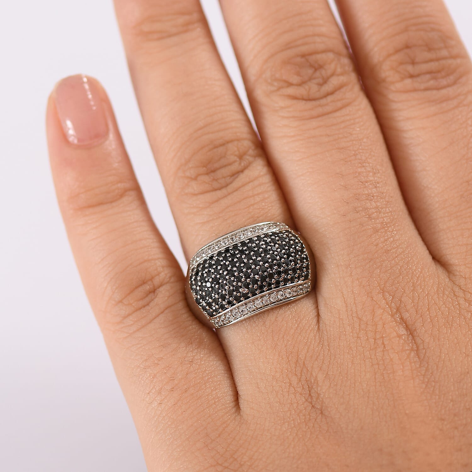 Karis Thai Black Spinel and White Zircon 1.65 ctw Black Carpet Glam Ring in Platinum Bond (Size 10.0) 