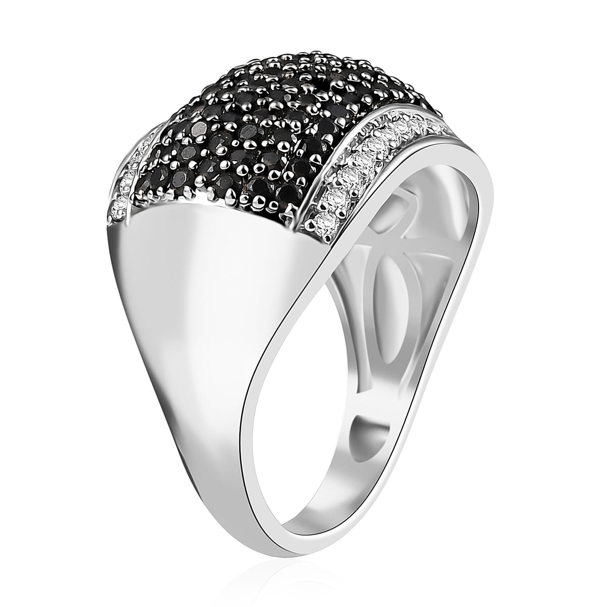 Karis Thai Black Spinel and White Zircon 1.65 ctw Black Carpet Glam Ring in Platinum Bond (Size 10.0) 