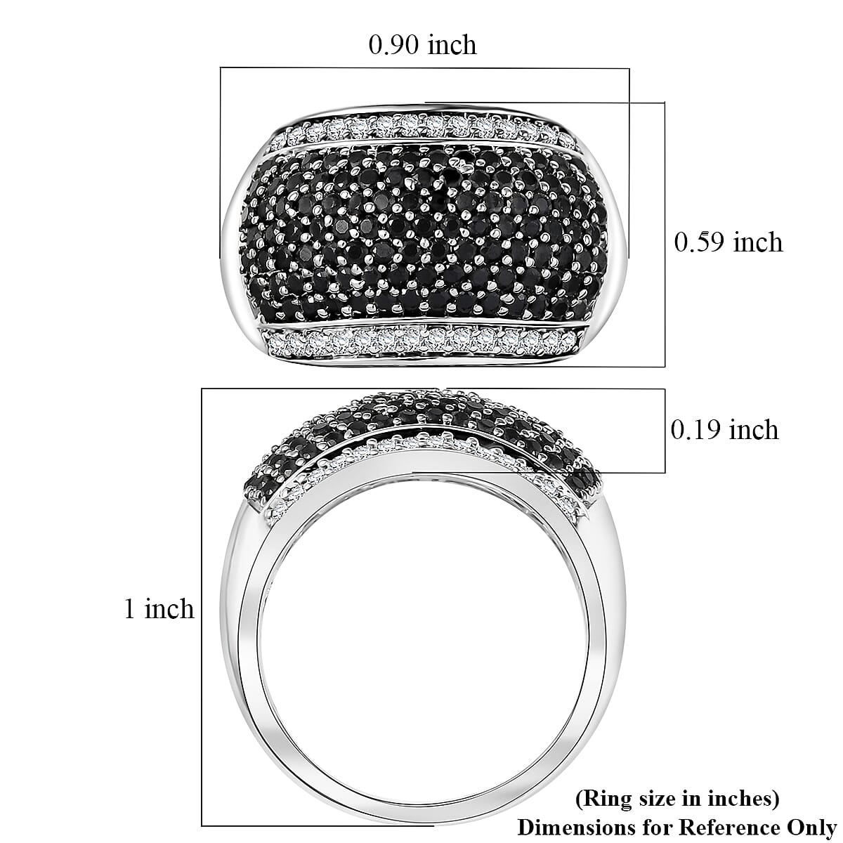 Karis Thai Black Spinel and White Zircon 1.65 ctw Black Carpet Glam Ring in Platinum Bond (Size 10.0) 