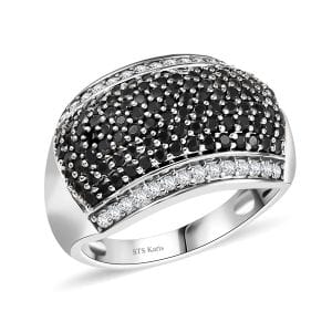 Karis Thai Black Spinel and White Zircon 1.65 ctw Black Carpet Glam Ring in Platinum Bond (Size 5.0) 