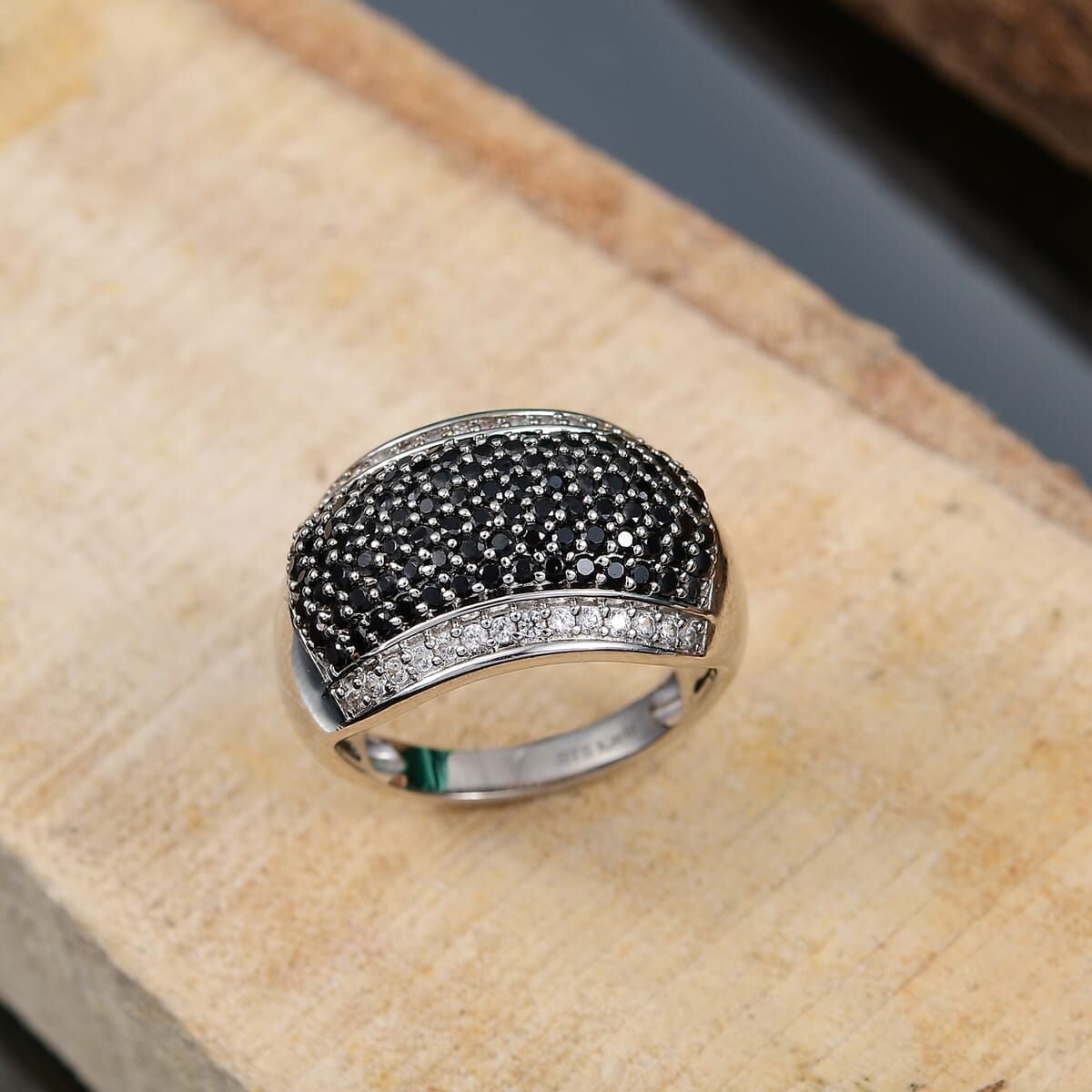 Karis Thai Black Spinel and White Zircon 1.65 ctw Black Carpet Glam Ring in Platinum Bond (Size 5.0)  image number 1
