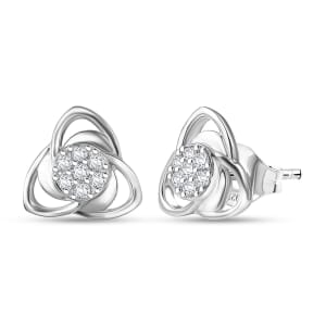 Luxuriant Lab Grown Diamond G-H SI 0.20 ctw Floral Stud Earrings in Rhodium Over Sterling Silver 
