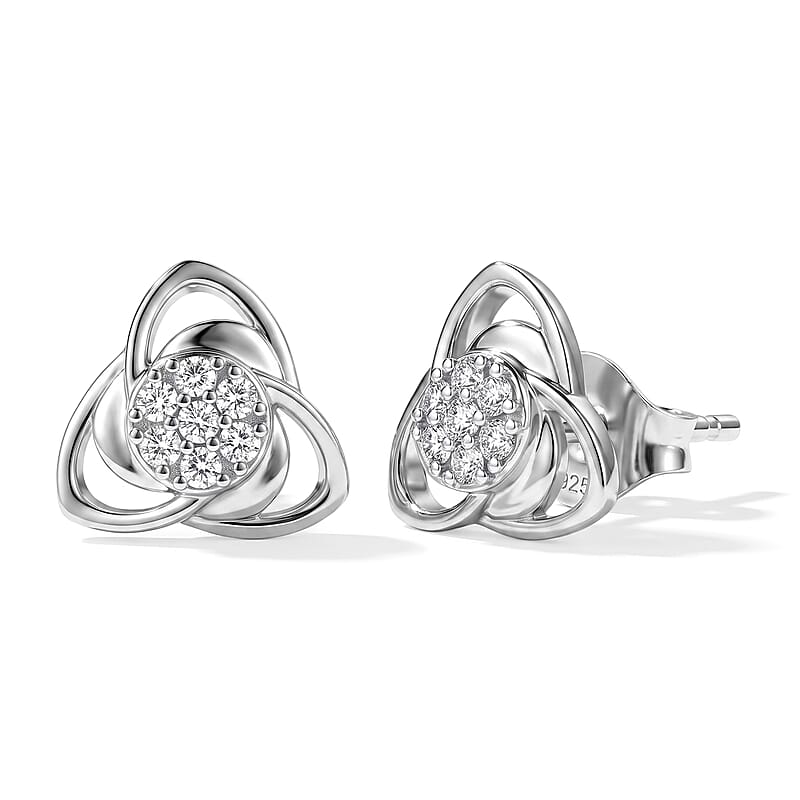 Luxuriant Lab Grown Diamond G-H SI 0.20 ctw Floral Stud Earrings in Rhodium Over Sterling Silver
