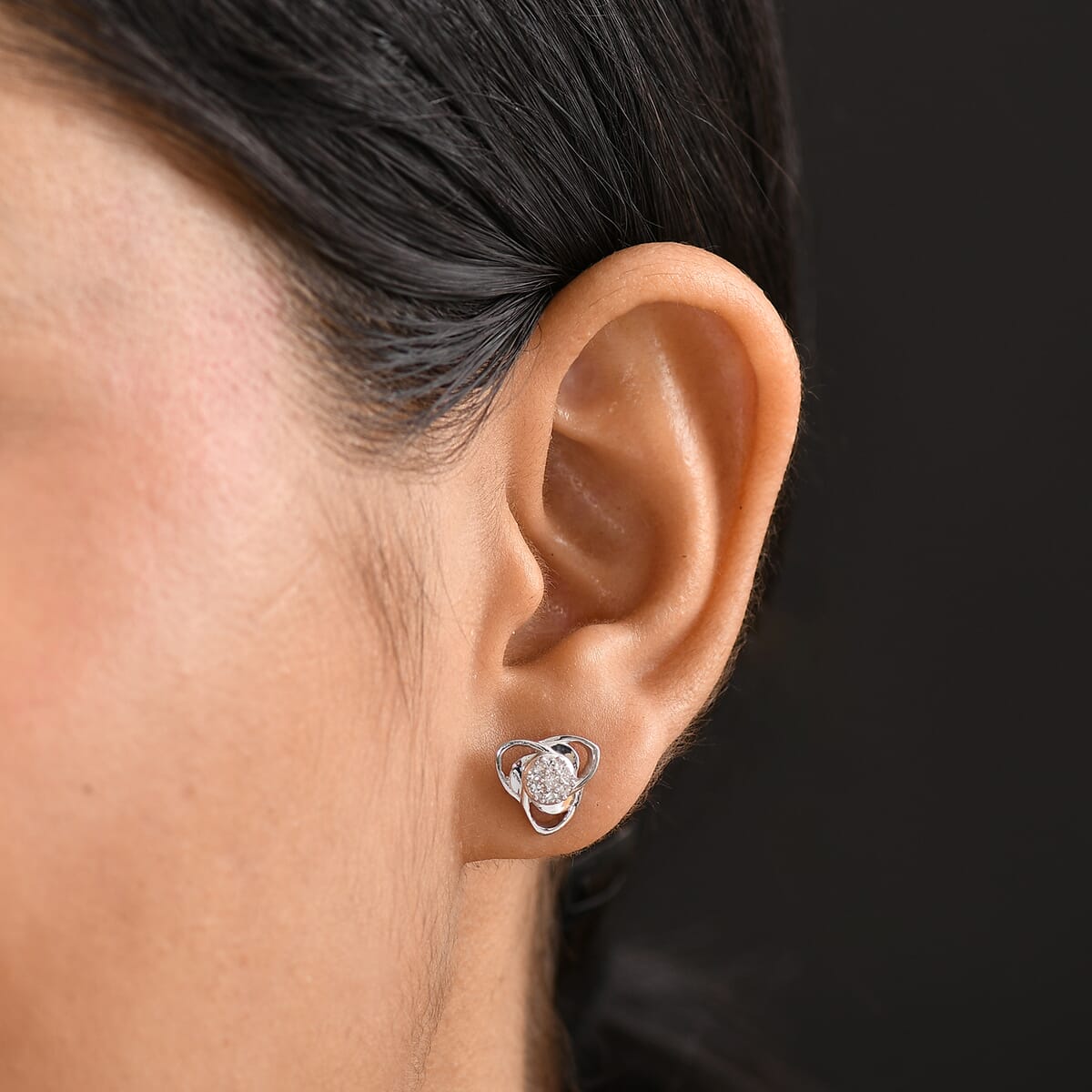Luxuriant Lab Grown Diamond G-H SI 0.20 ctw Floral Stud Earrings in Rhodium Over Sterling Silver  image number 2