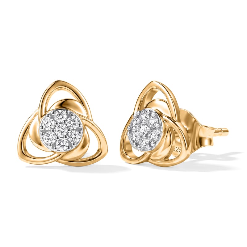 Luxuriant Lab Grown Diamond G-H SI 0.20 ctw Floral Stud Earrings in 18K Vermeil Yellow Gold Over Sterling Silver