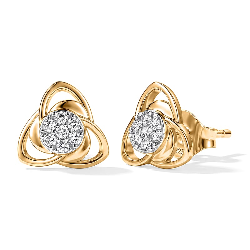 Luxuriant Lab Grown Diamond G-H SI 0.20 ctw Floral Stud Earrings in 18K Vermeil Yellow Gold Over Sterling Silver