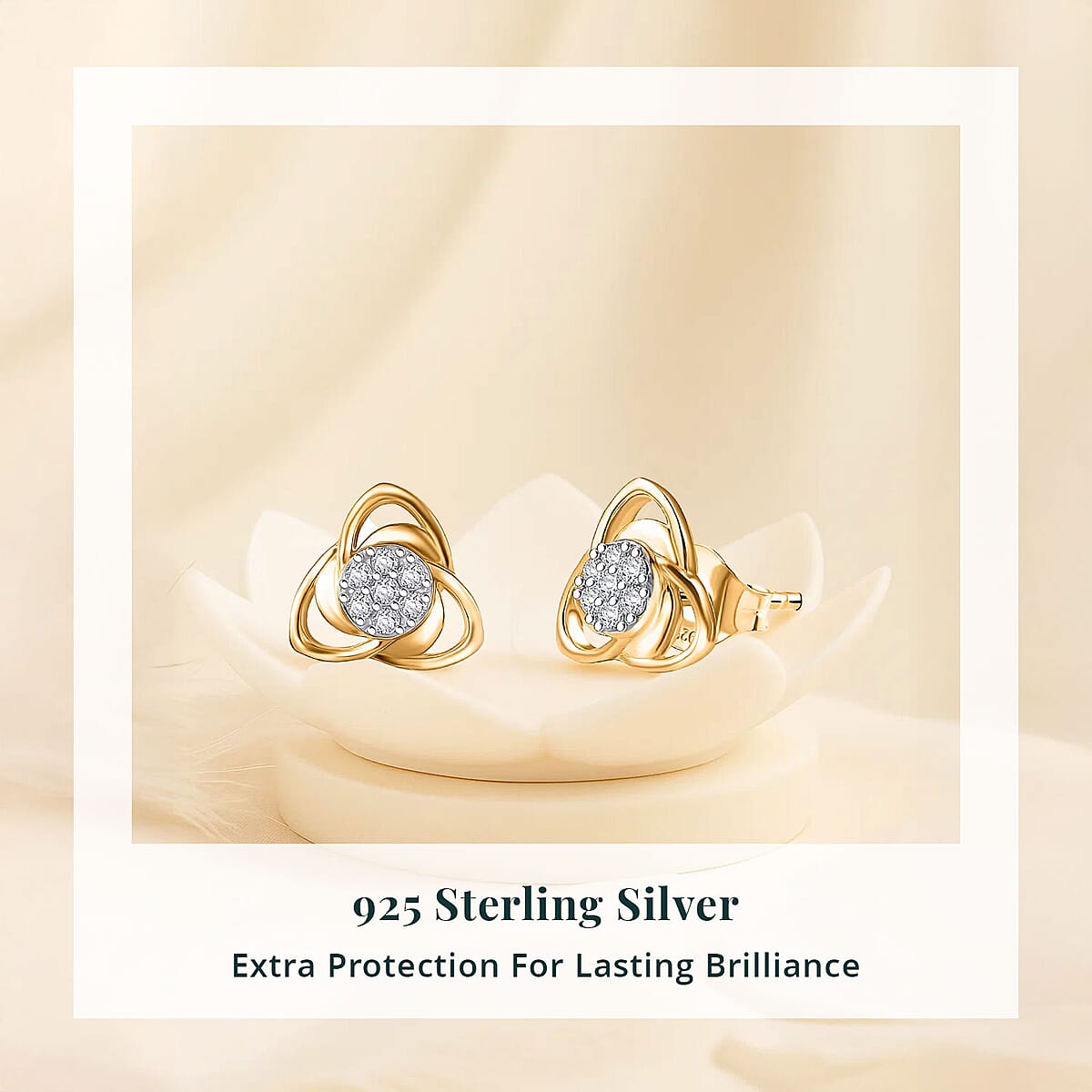 Luxuriant Lab Grown Diamond G-H SI 0.20 ctw Floral Stud Earrings in 18K Vermeil Yellow Gold Over Sterling Silver image number 2