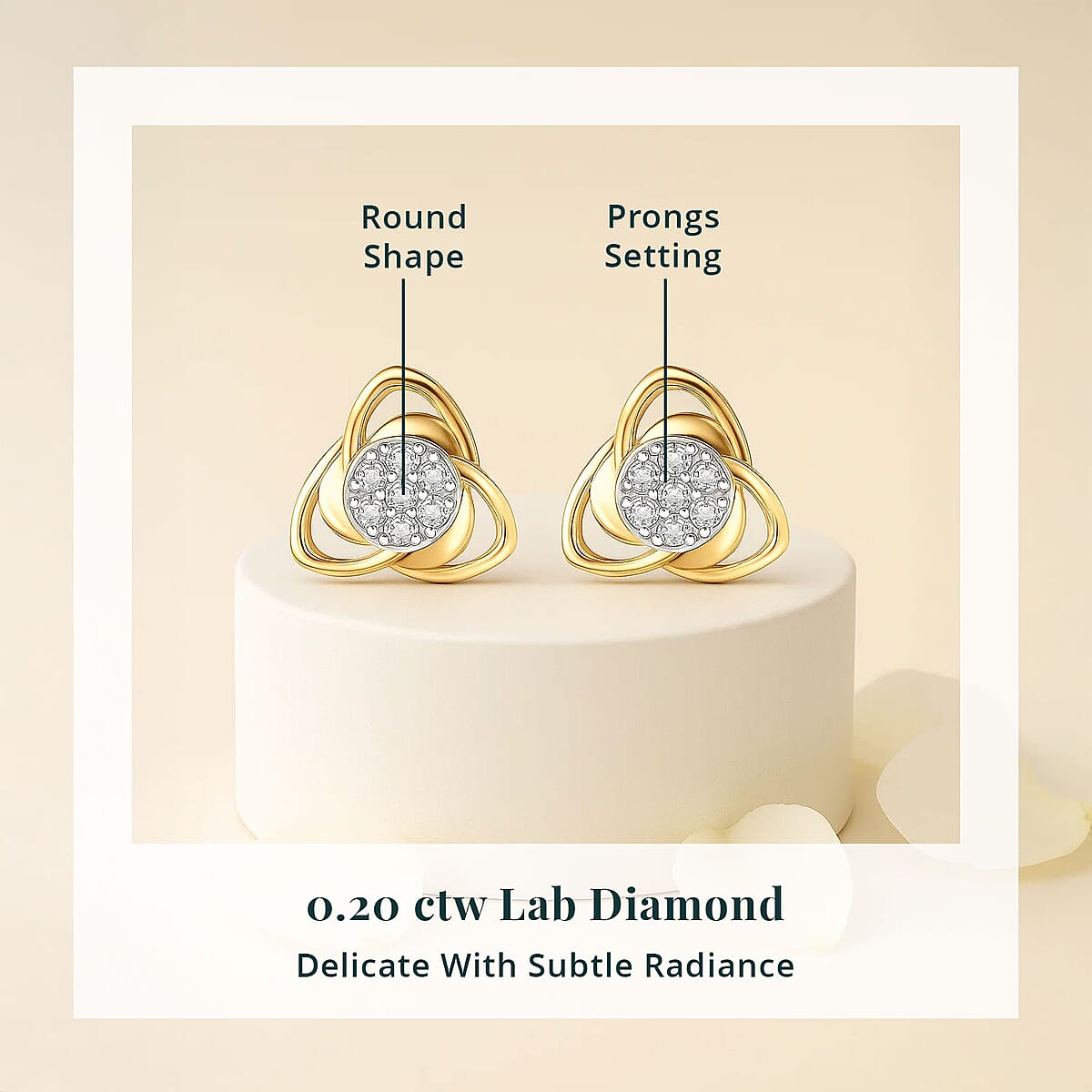 Luxuriant Lab Grown Diamond G-H SI 0.20 ctw Floral Stud Earrings in 18K Vermeil Yellow Gold Over Sterling Silver image number 4