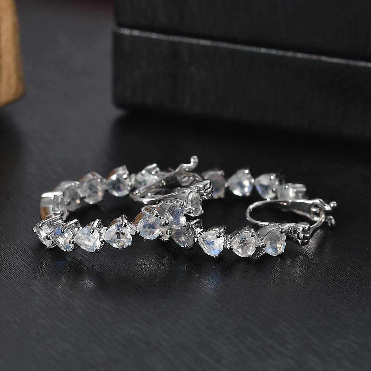 Karis Moon Glow Moonstone 4.00 ctw Aurora Heart Hoop Earrings in Platinum Bond  image number 1
