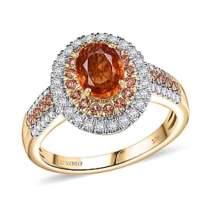 Luxoro Tanzanian Mandarin Garnet, Padparadscha Sapphire, Diamond Ring in 10K Yellow Gold 2.80 ctw (Size 10.0)
