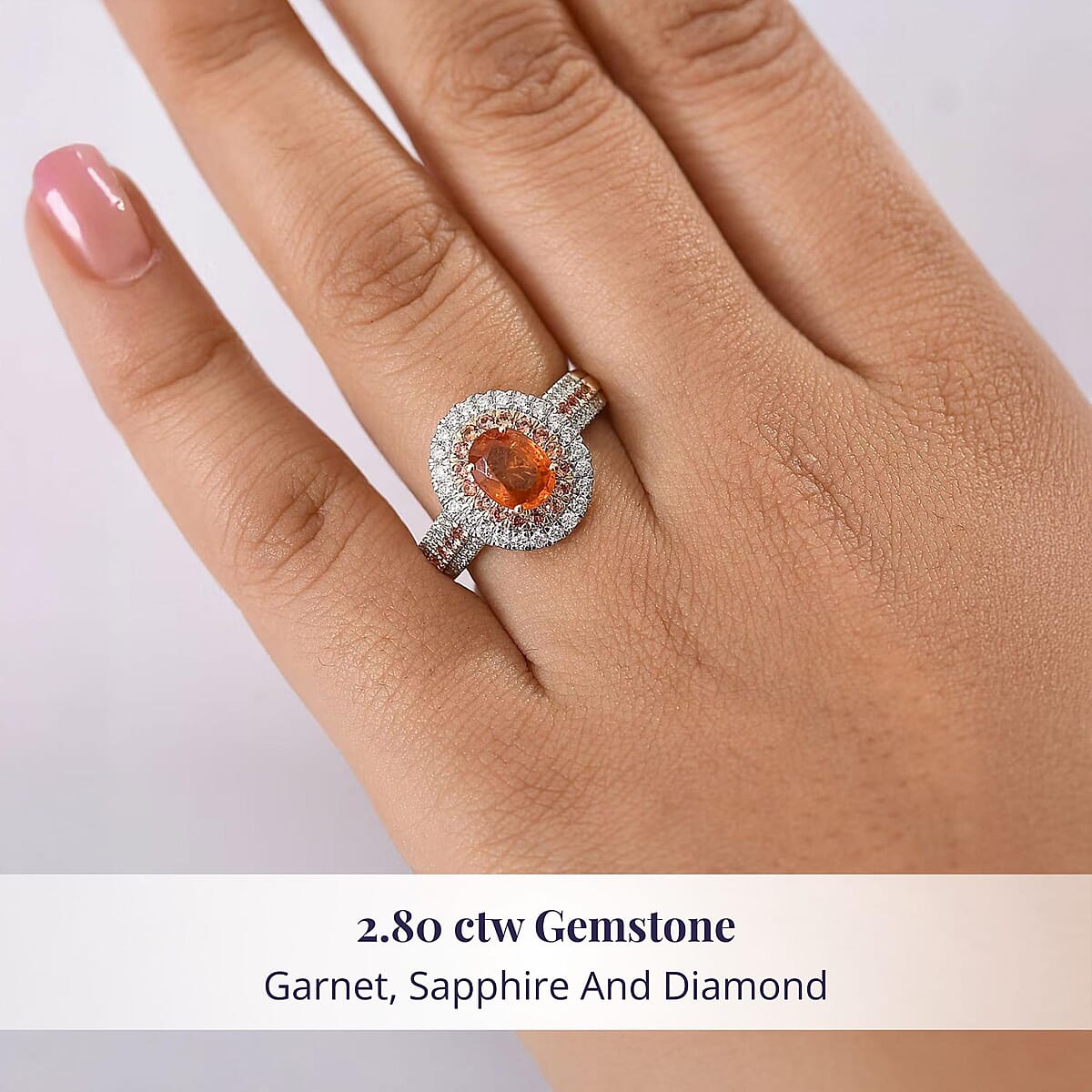 Luxoro Tanzanian Mandarin Garnet, Padparadscha Sapphire, Diamond Ring in 10K Yellow Gold 2.80 ctw (Size 10.5) image number 1