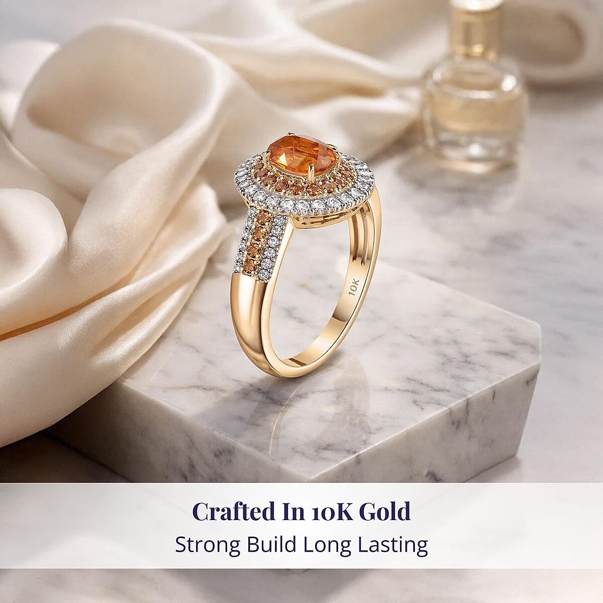 Luxoro Tanzanian Mandarin Garnet, Padparadscha Sapphire, Diamond Ring in 10K Yellow Gold 2.80 ctw (Size 10.5) image number 2