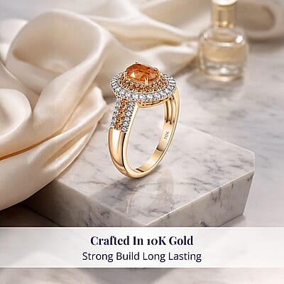 Luxoro Tanzanian Mandarin Garnet, Padparadscha Sapphire, Diamond Ring in 10K Yellow Gold 2.80 ctw (Size 12.0)