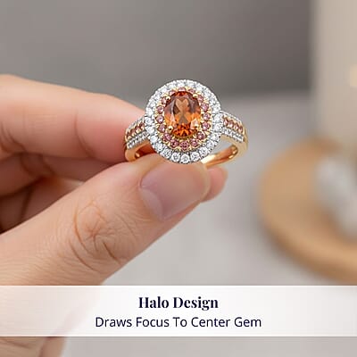 Luxoro Tanzanian Mandarin Garnet, Padparadscha Sapphire, Diamond Ring in 10K Yellow Gold 2.80 ctw (Size 12.0)