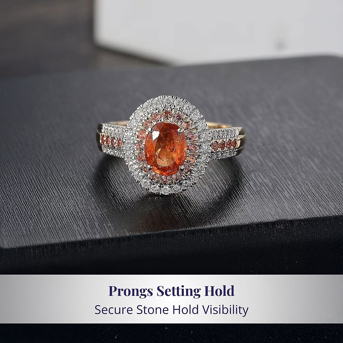 Luxoro Tanzanian Mandarin Garnet, Padparadscha Sapphire, Diamond Ring in 10K Yellow Gold 2.80 ctw (Size 5.5) image number 3