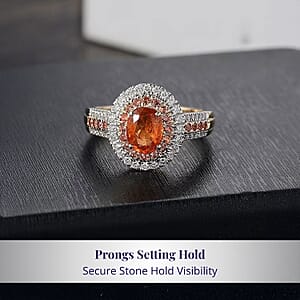 Luxoro Tanzanian Mandarin Garnet, Padparadscha Sapphire, Diamond Ring in 10K Yellow Gold 2.80 ctw (Size 5.5)