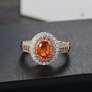 Luxoro Tanzanian Mandarin Garnet, Padparadscha Sapphire, Diamond Ring in 10K Yellow Gold 2.80 ctw (Size 6.0)
