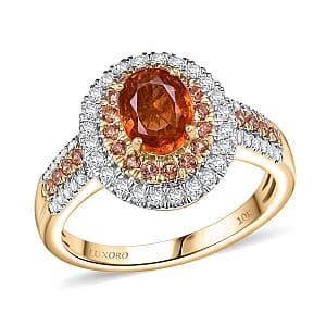 Luxoro 10K Yellow Gold Premium Tanzanian Mandarin Garnet, Padparadscha Sapphire, Diamond (I2) (0.50 cts) Golden Flare Ring (Size 6.5) 2.80 ctw