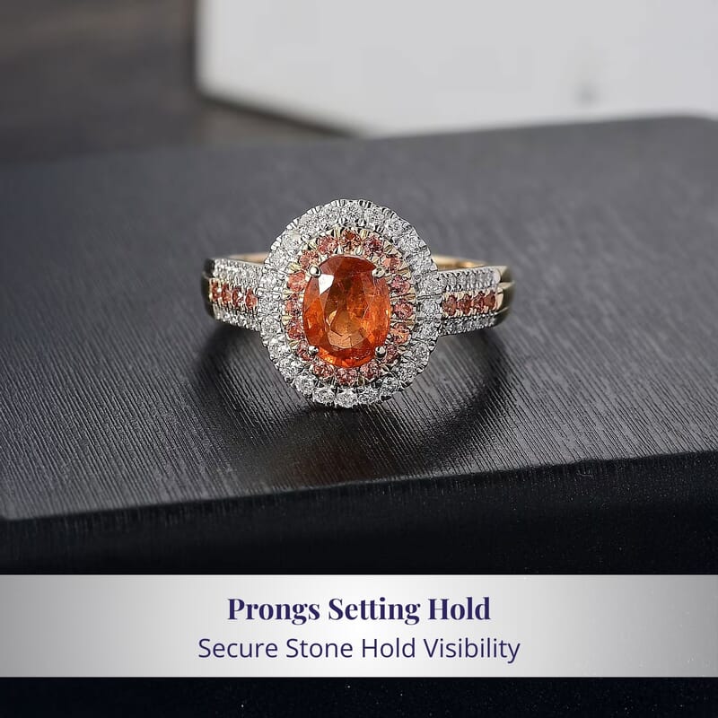 Luxoro Premium Tanzanian Mandarin Garnet, Padparadscha Sapphire, I2 Diamond 2.80 ctw Golden Flare Ring in 10K Yellow Gold (Size 7.0)