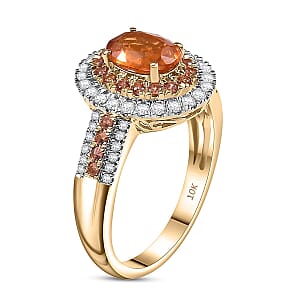Luxoro Tanzanian Mandarin Garnet, Padparadscha Sapphire, Diamond Ring in 10K Yellow Gold 2.80 ctw (Size 7.5)