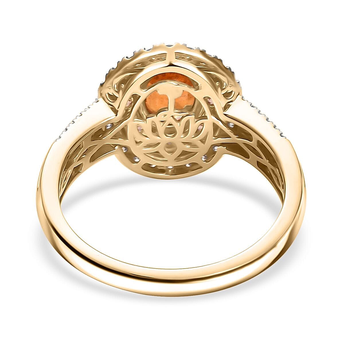 Luxoro 10K Yellow Gold Premium Tanzanian Mandarin Garnet, Padparadscha Sapphire, Diamond (I2) (0.50 cts) Golden Flare Ring (Size 8.5) 2.80 ctw image number 4