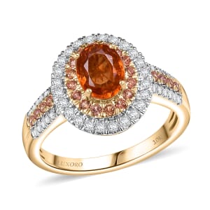 Luxoro Premium Tanzanian Mandarin Garnet, Padparadscha Sapphire, I2 Diamond 2.80 ctw Golden Flare Ring in 10K Yellow Gold (Size 9.0)