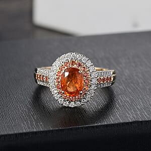 Luxoro Tanzanian Mandarin Garnet, Padparadscha Sapphire, Diamond Ring in 10K Yellow Gold 2.80 ctw (Size 9.0)