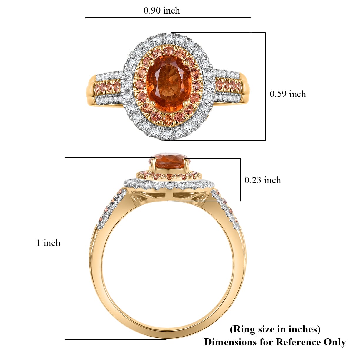 Luxoro Premium Tanzanian Mandarin Garnet, Padparadscha Sapphire, I2 Diamond 2.80 ctw Golden Flare Ring in 10K Yellow Gold (Size 9.0) image number 5