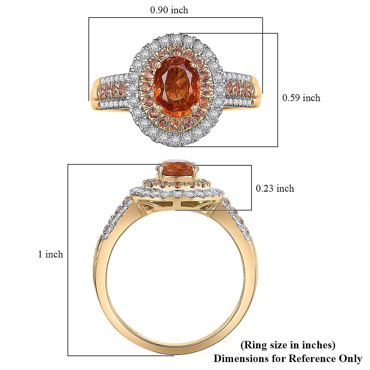 Luxoro Tanzanian Mandarin Garnet, Padparadscha Sapphire, Diamond Ring in 10K Yellow Gold 2.80 ctw (Size 9.5) image number 5
