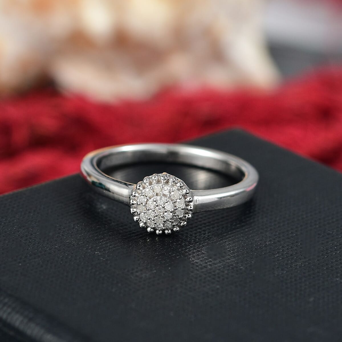 D'Joy White Diamond Ring in Rhodium Over Sterling Silver (Size 6.0) 0.10 ctw image number 1