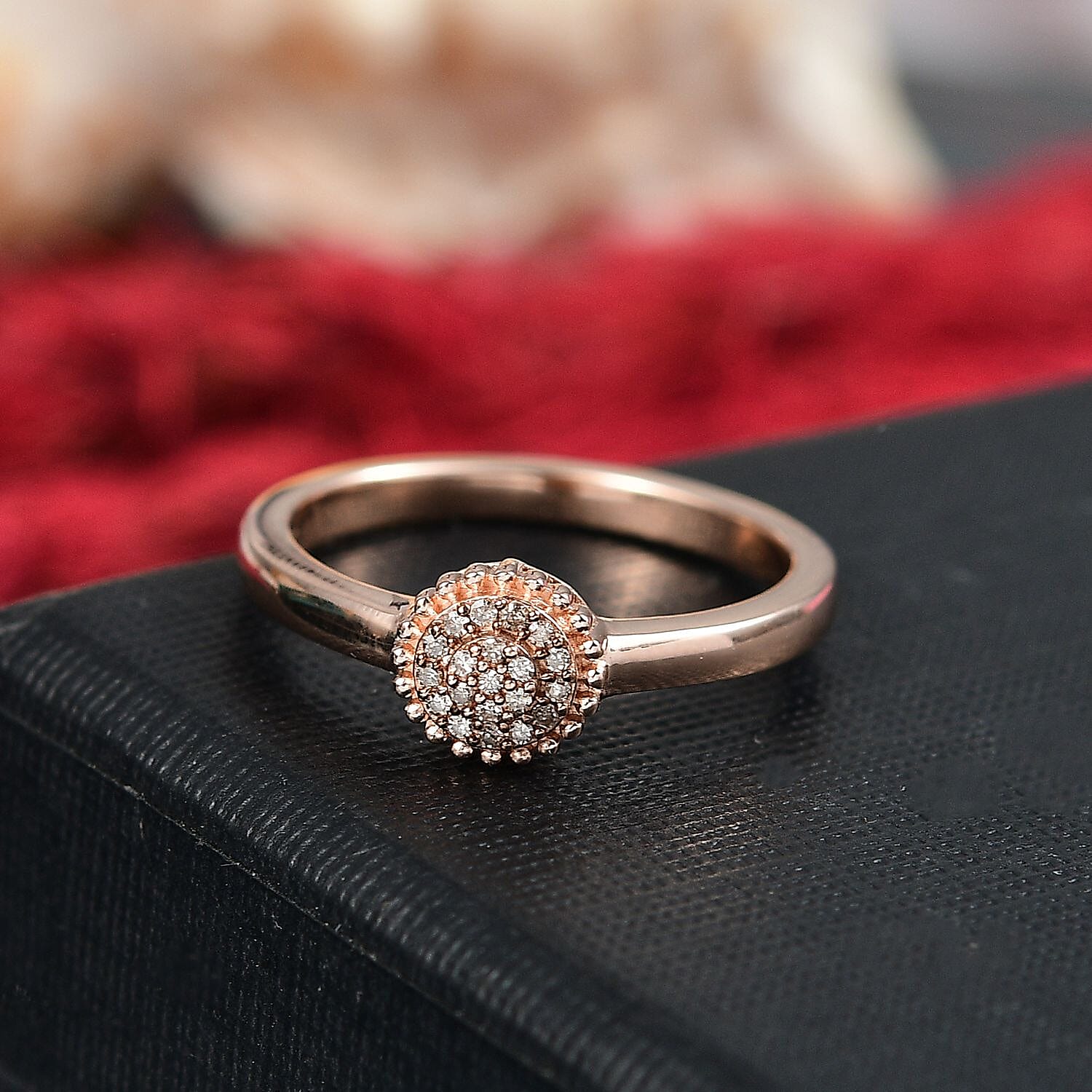 D'Joy White Diamond Ring in 18K Vermeil RG Over Sterling Silver (Size 9.0) 0.10 ctw