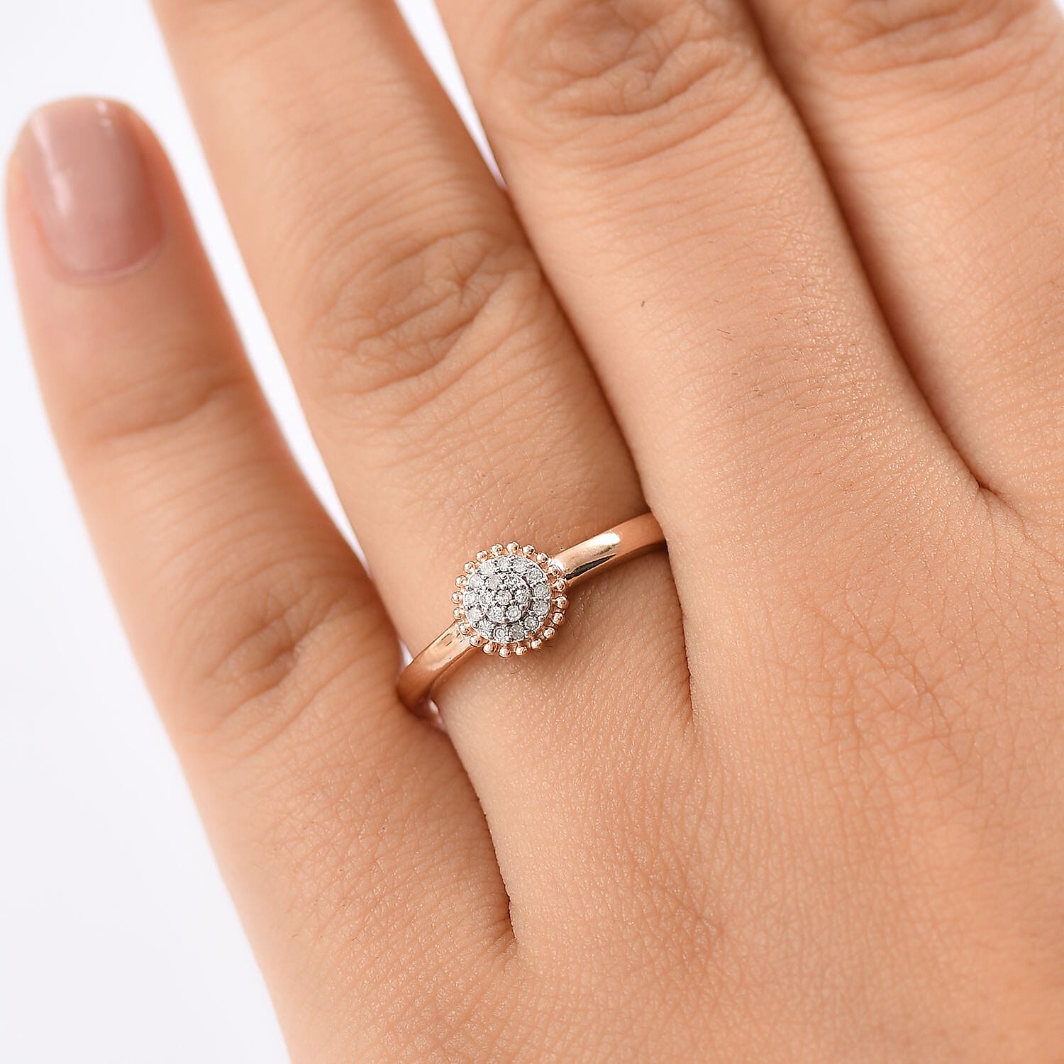D'Joy White Diamond Ring in 18K Vermeil RG Over Sterling Silver (Size 9.0) 0.10 ctw