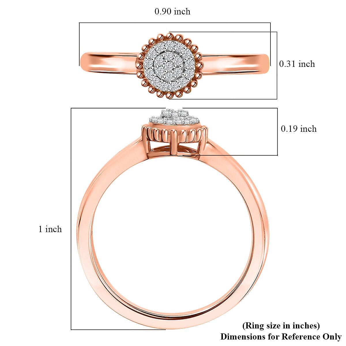 D'Joy White Diamond Ring in 18K Vermeil RG Over Sterling Silver (Size 9.0) 0.10 ctw