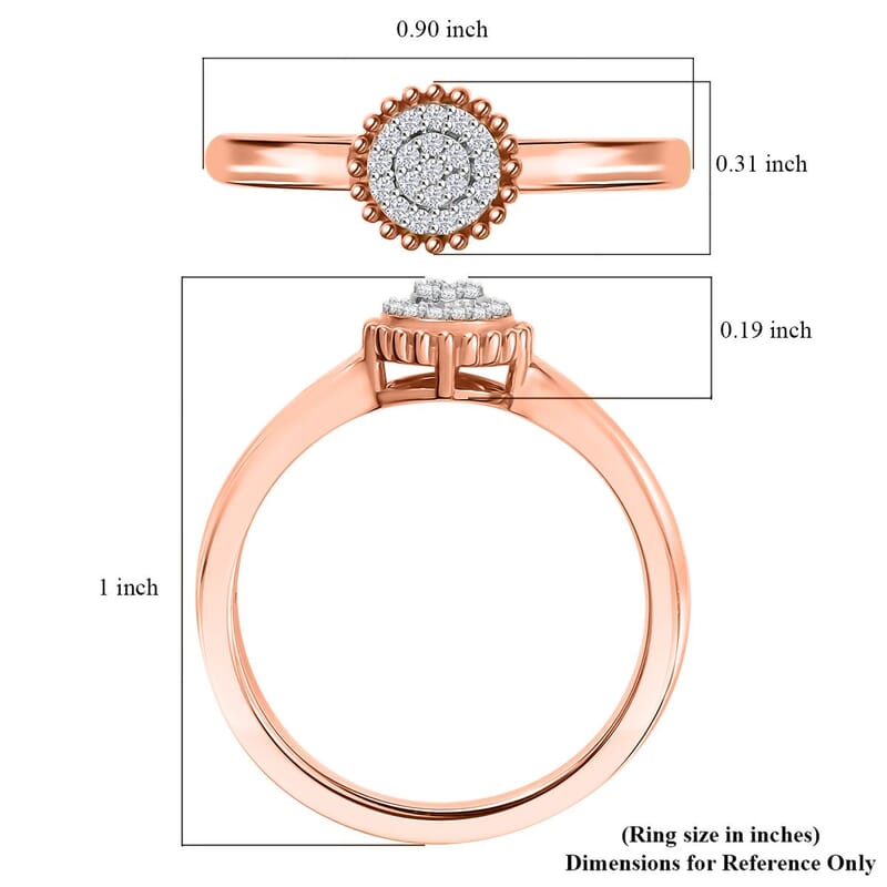 D'Joy White Diamond Ring in 18K Vermeil RG Over Sterling Silver (Size 9.0) 0.10 ctw