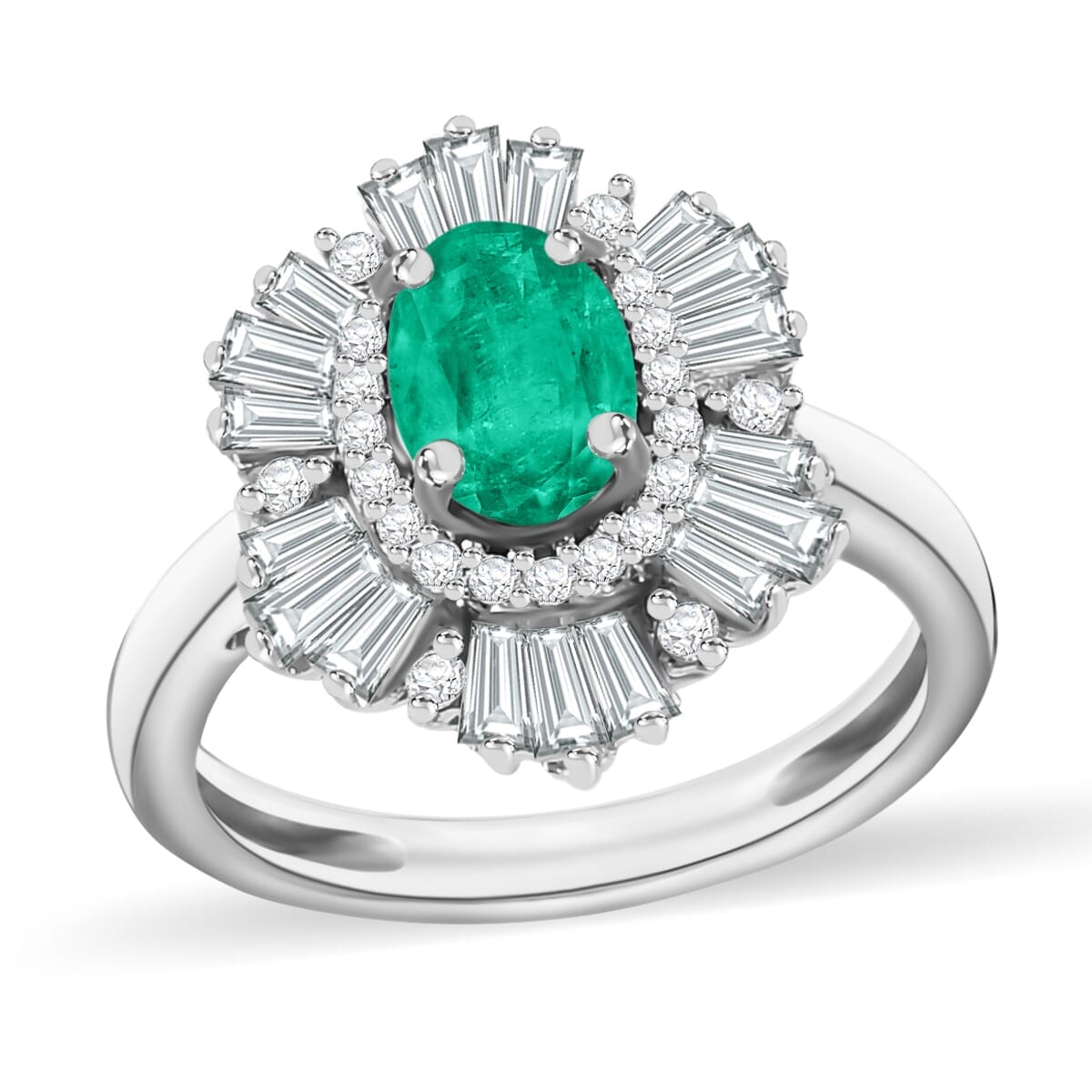 Rhapsody AAAA Kagem Zambian Emerald and E-F VS2 Diamond 1.55 ctw Ring in 18K White Gold (Size 10.0) 4.50 Grams image number 0