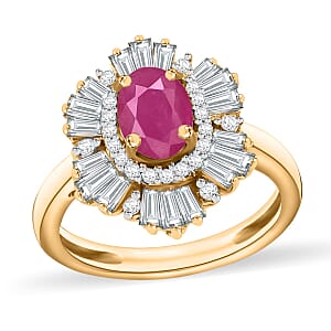 Rhapsody AAAA Mozambique Ruby and E-F VS2 Diamond 1.85 ctw Snowflake Ring in 18K Yellow Gold (Size 10.0) 4.50 Grams