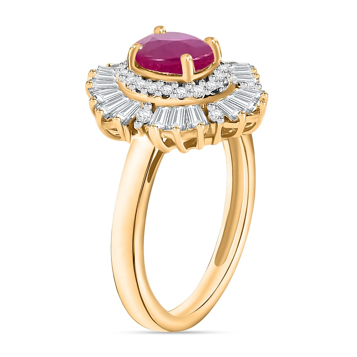 Rhapsody AAAA Mozambique Ruby and E-F VS2 Diamond 1.85 ctw Snowflake Ring in 18K Yellow Gold (Size 10.0) 4.50 Grams image number 1