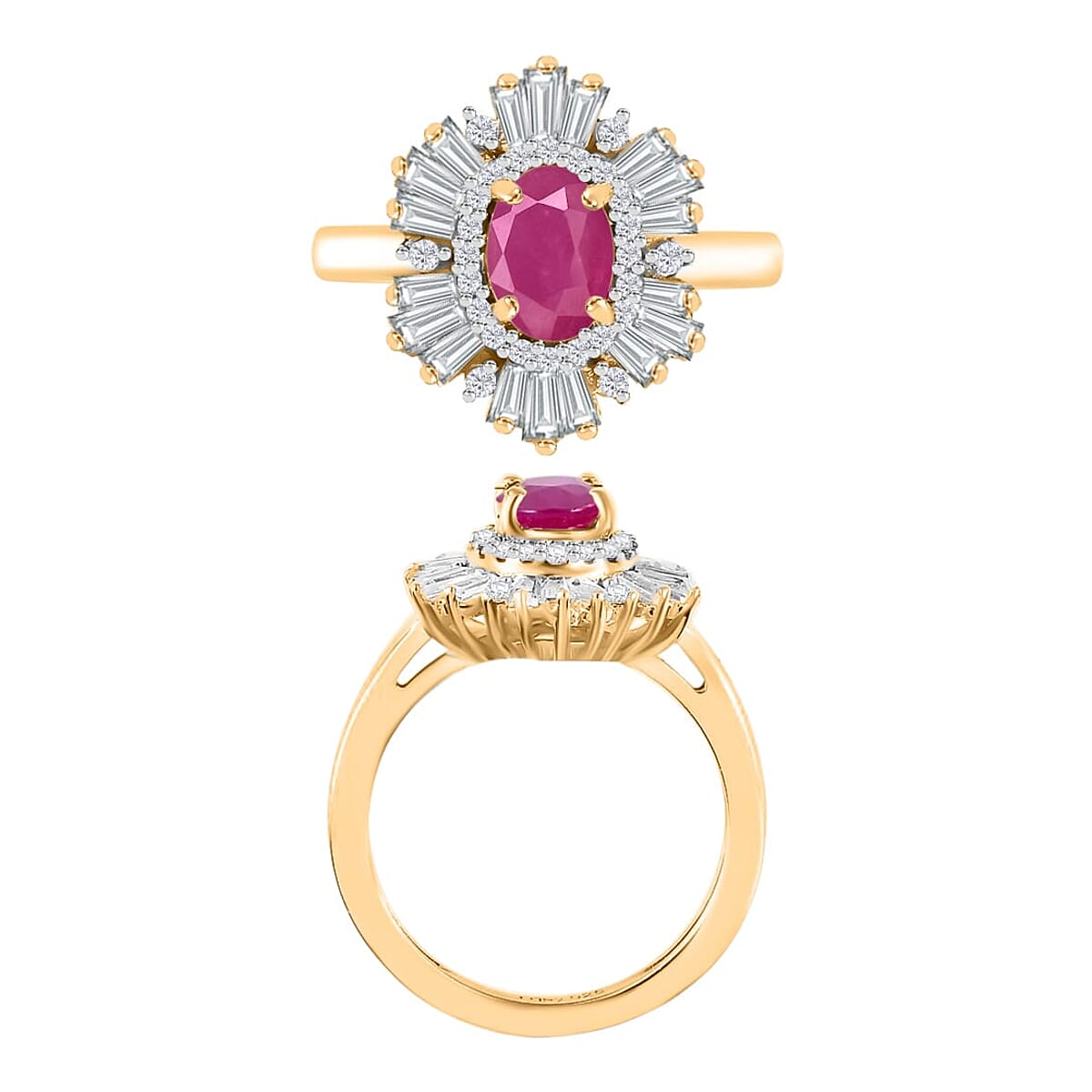 Rhapsody AAAA Mozambique Ruby and E-F VS2 Diamond 1.85 ctw Snowflake Ring in 18K Yellow Gold (Size 10.0) 4.50 Grams image number 2