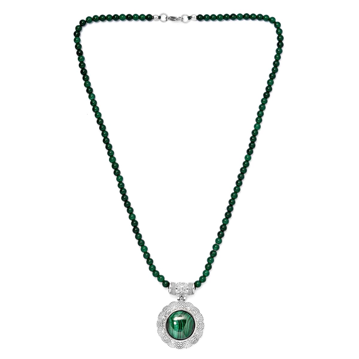 African Malachite Pendant with Green Quartzite Beaded Necklace (20 Inches) in Stainless Steel (10.75 g) 93.85 ctw image number 0