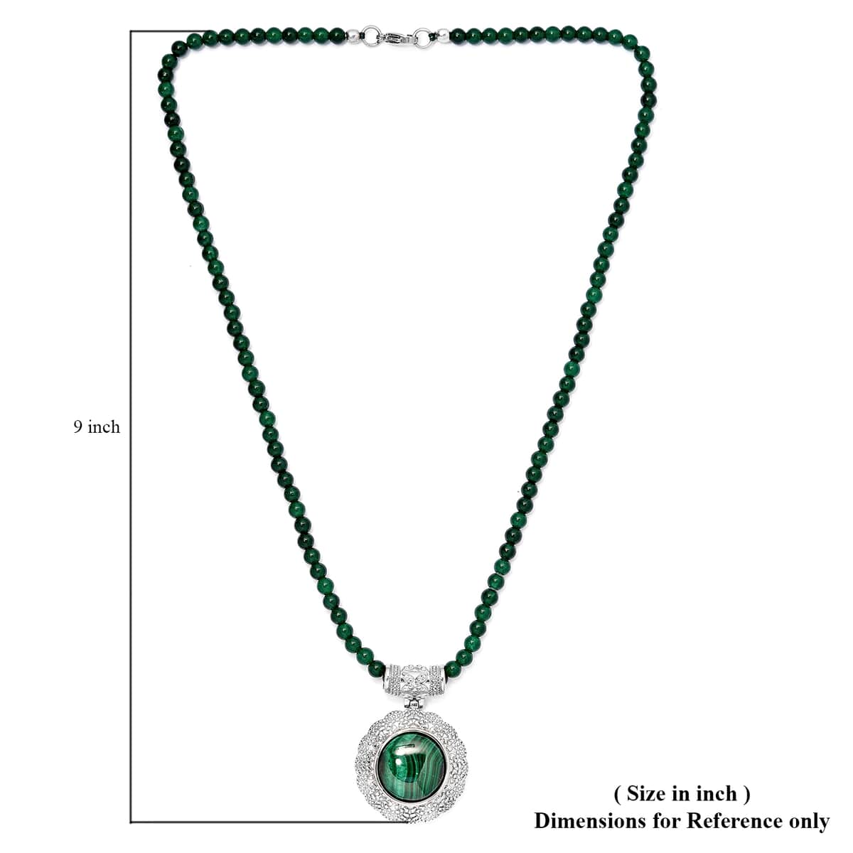 African Malachite Pendant with Green Quartzite Beaded Necklace (20 Inches) in Stainless Steel (10.75 g) 93.85 ctw image number 4