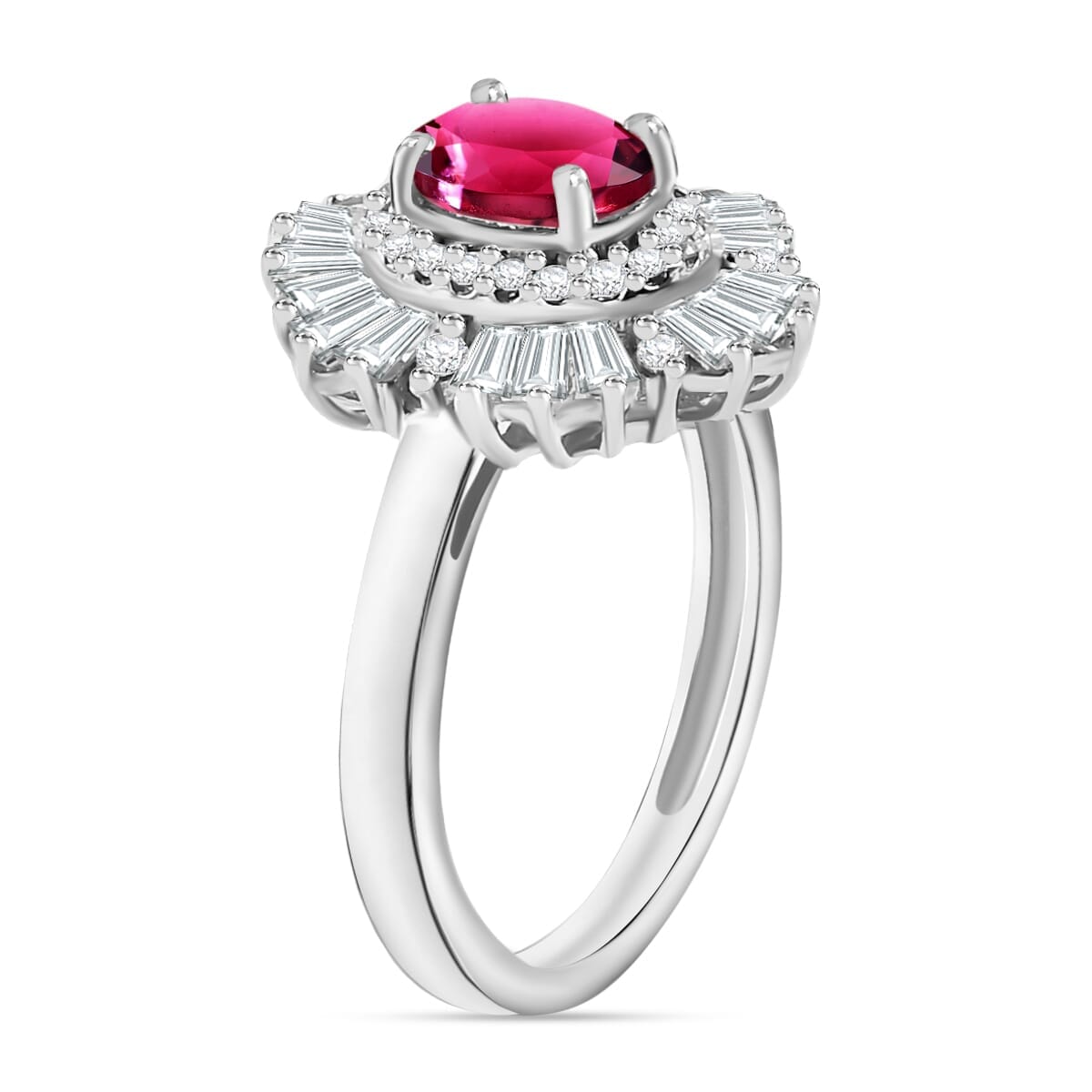 Rhapsody AAAA Ouro Fino Rubellite and E-F VS2 Diamond 1.60 ctw Ring in 18K White Gold (Size 5.0) 4.50 Grams image number 2