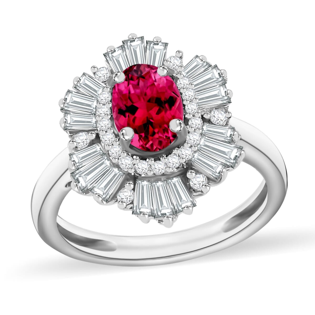 Rhapsody AAAA Ouro Fino Rubellite and E-F VS2 Diamond 1.60 ctw Ring in 18K White Gold (Size 5.5) 4.50 Grams image number 0