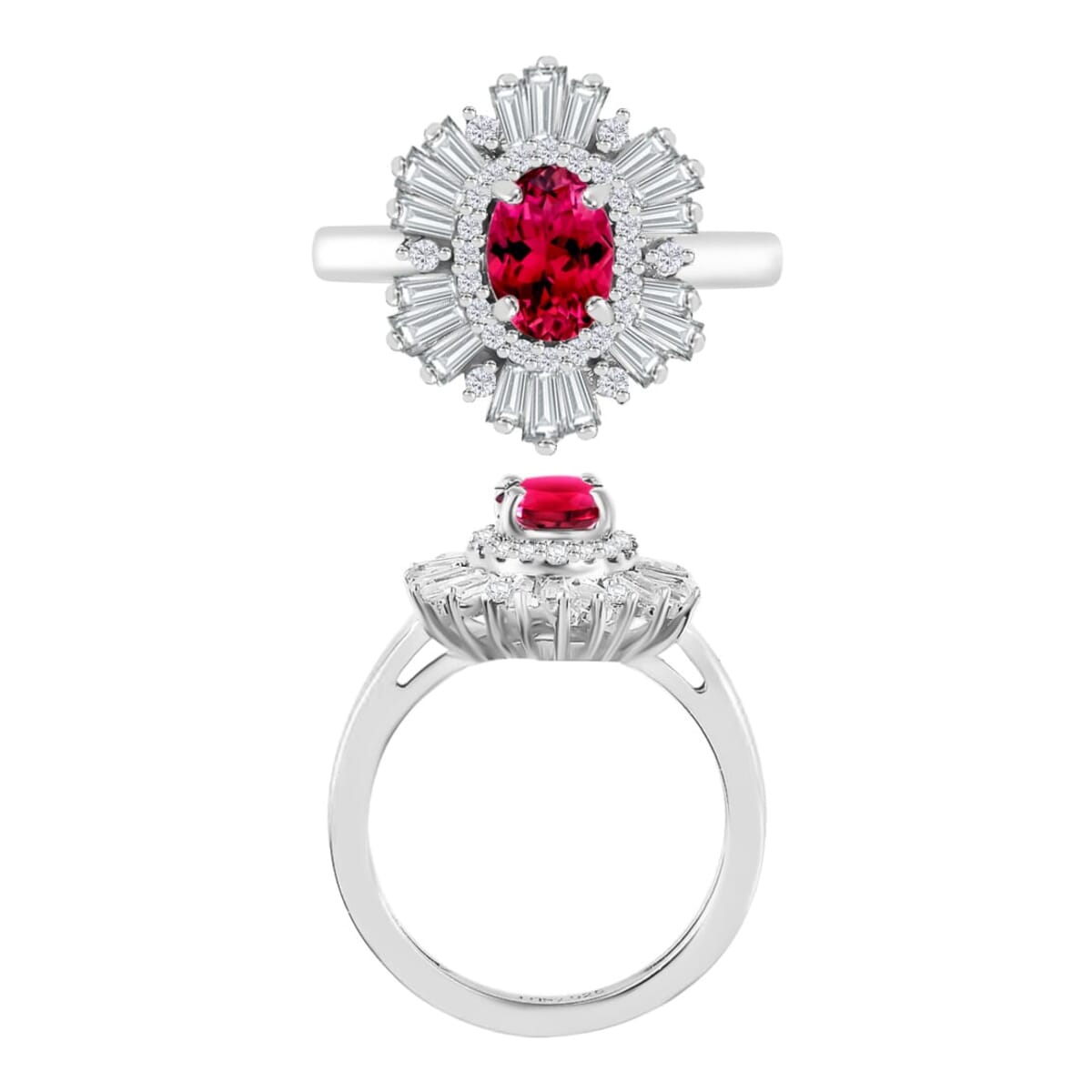 Rhapsody AAAA Ouro Fino Rubellite and E-F VS2 Diamond 1.60 ctw Ring in 18K White Gold (Size 5.5) 4.50 Grams image number 2