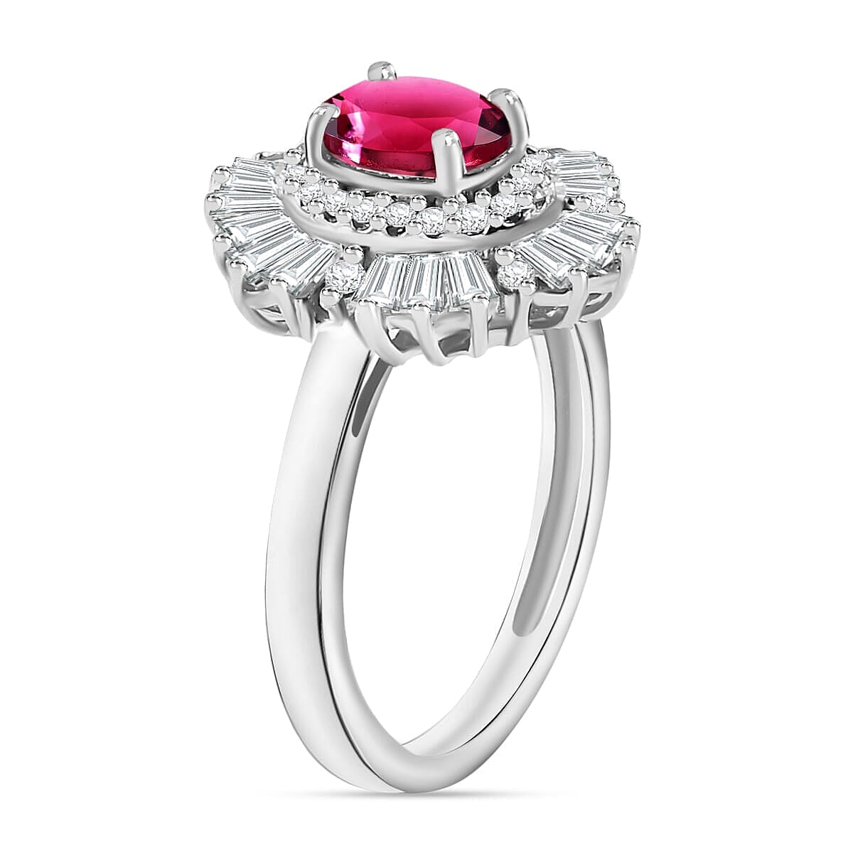 Rhapsody AAAA Ouro Fino Rubellite and E-F VS2 Diamond 1.60 ctw Ring in 18K White Gold (Size 8.0) 4.50 Grams (Del. in 10-12 Days) image number 2
