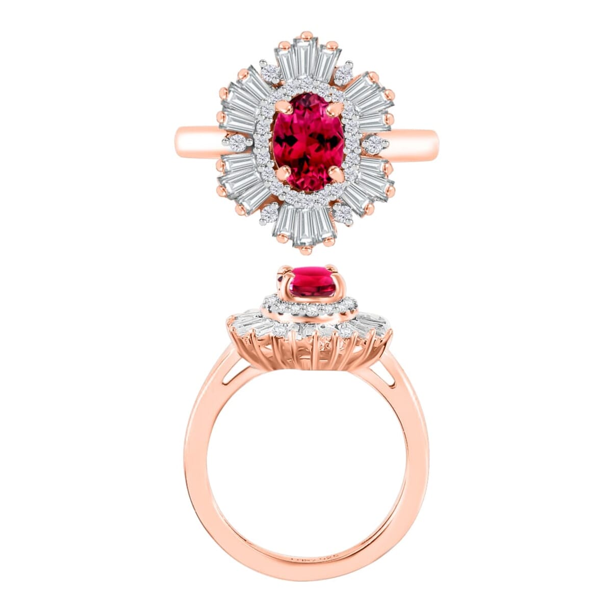 Rhapsody AAAA Ouro Fino Rubellite and E-F VS2 Diamond 1.60 ctw Ring in 18K Rose Gold (Size 11.5) 4.50 Grams image number 2