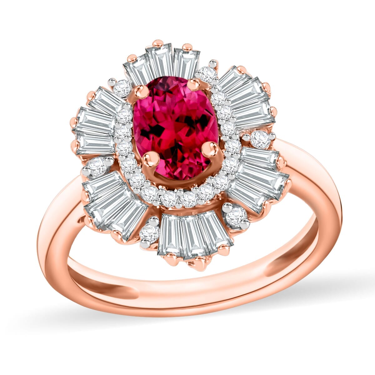 Rhapsody AAAA Ouro Fino Rubellite and E-F VS2 Diamond 1.60 ctw Ring in 18K Rose Gold (Size 4.5) 4.50 Grams image number 0